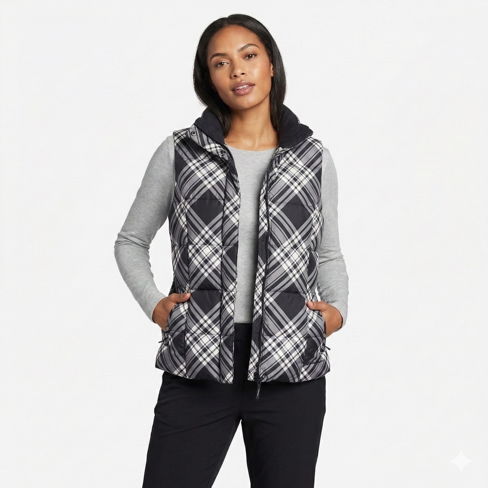 Eddie Bauer Women’s Plaid Goose Down Vest Medium